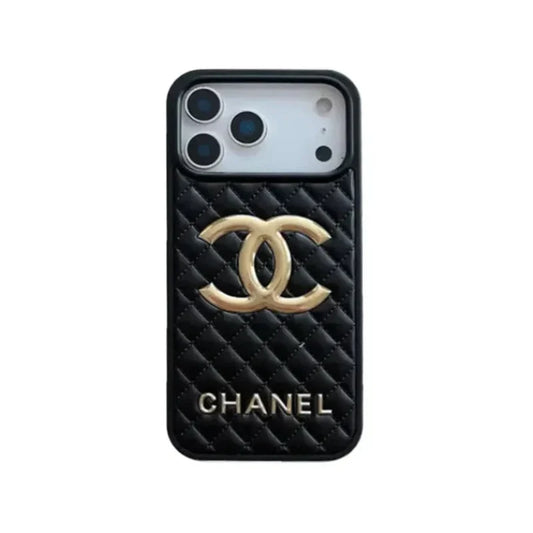 Chanel Premium Quilted Leather Case with CC Emblem for iPhone 13-18 Pro & Pro Max
