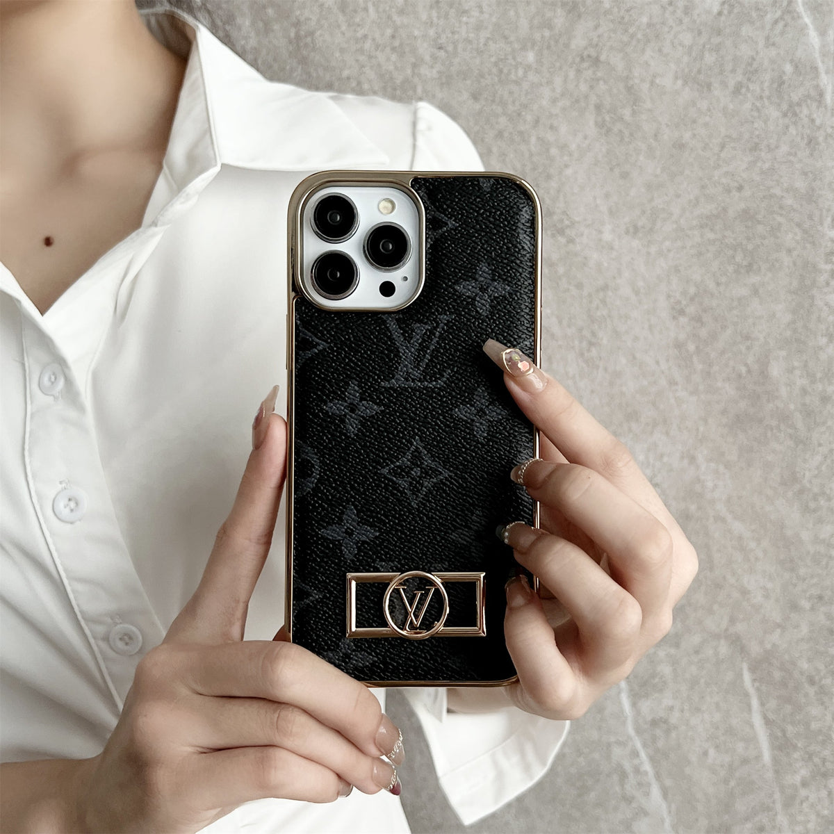 MONOGRAM CANVAS LEATHER PREMIUM ELECTROPLATING FOR IPHONE