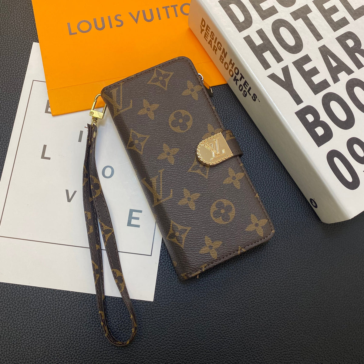Luxury Monogram Leather Wallet Case with Strap for Samsung Galaxy S22-S26 Series