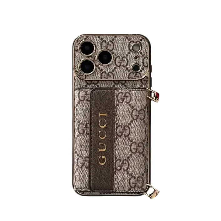 Classic Gucci monogram phone case with card slot & crossbody lanyard