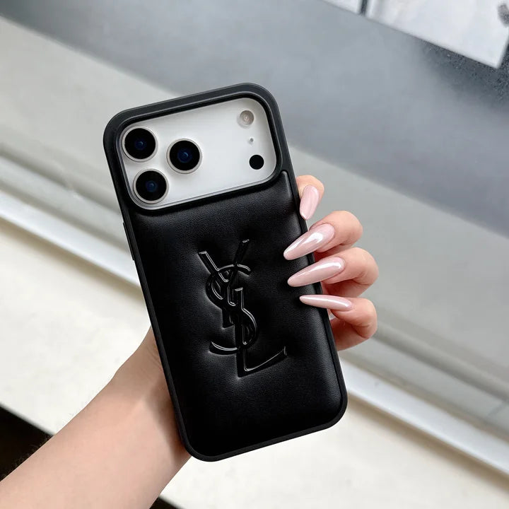 Luxurious YSL Leather Phone Case for iPhone 13-18 Pro & Pro Max