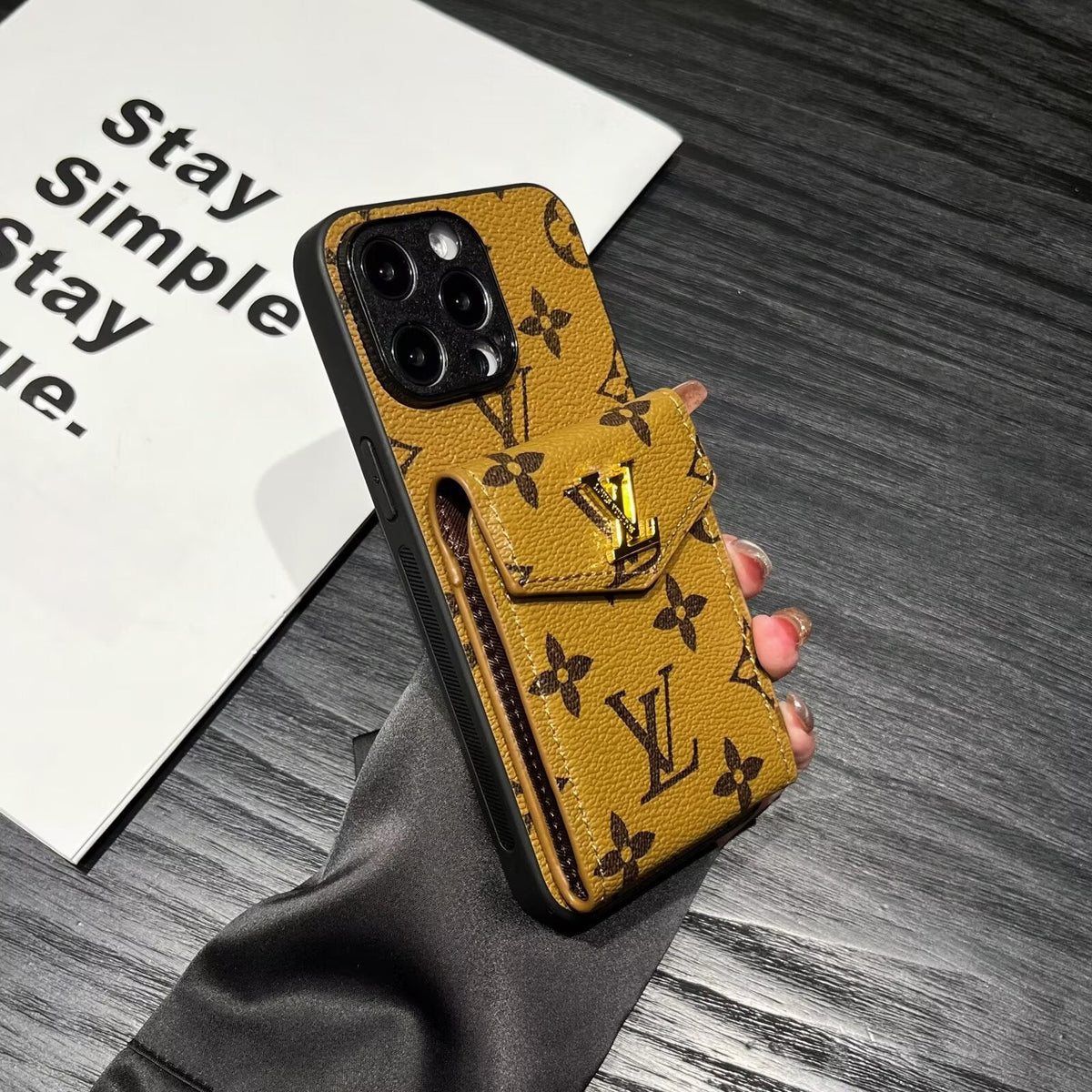 Luxury LV Leather Phone Case with Card Holder for iPhone 12-18 Pro & Pro Max