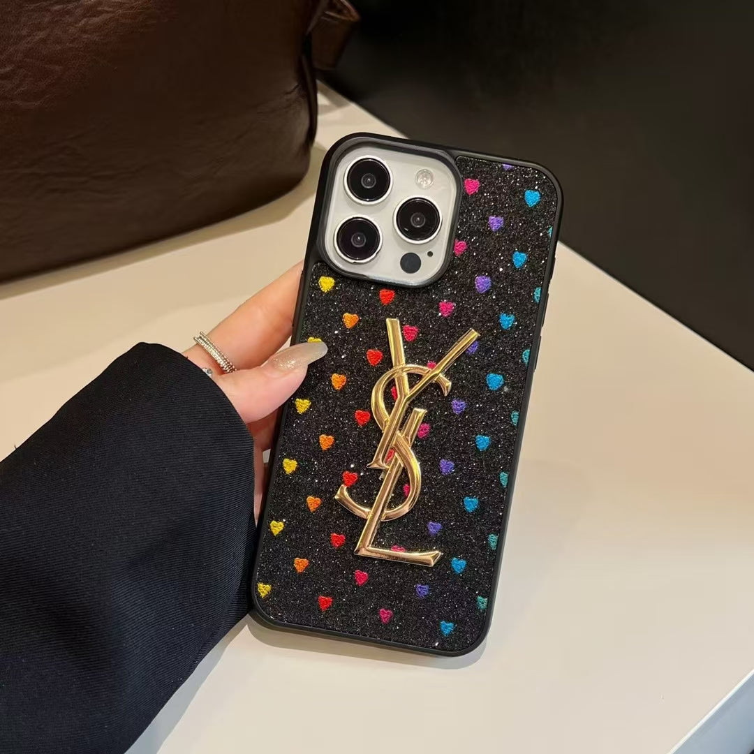 Electroplated Monogram Label Shiny Phone Case for iPhone 12-18 Pro & Pro Max