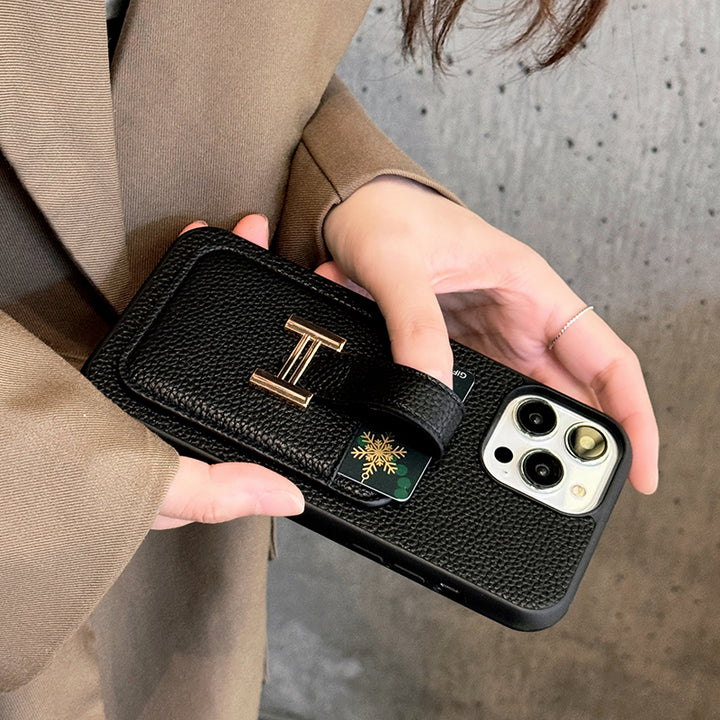 HRM Textured Leather Pocket Case with H Clasp