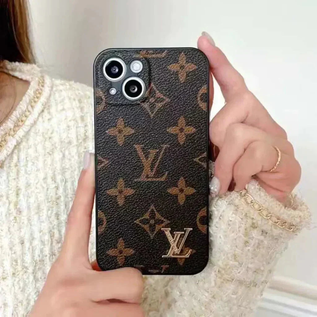 Monogram Leather Case with Camera Protection for iPhone 12-18 Pro & Pro Max