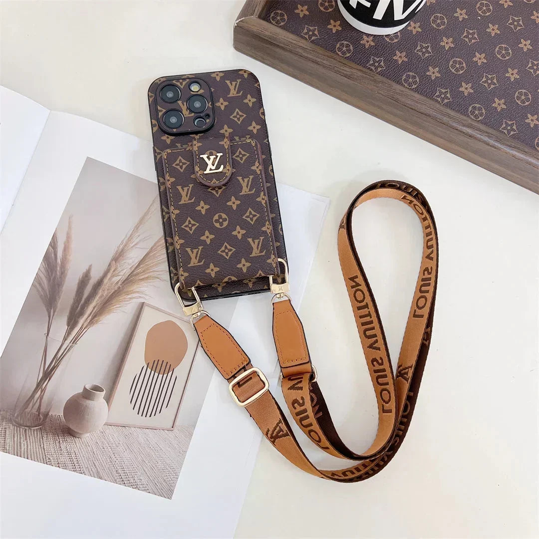 Leather LV Card Holder Crossbody Case for iPhone 13-18 Pro & Pro Max