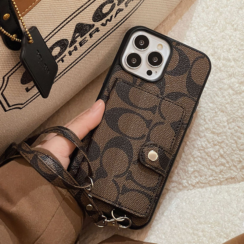 Coach Card Bag Leather Chain Case For iPhone 12 - 18 Series