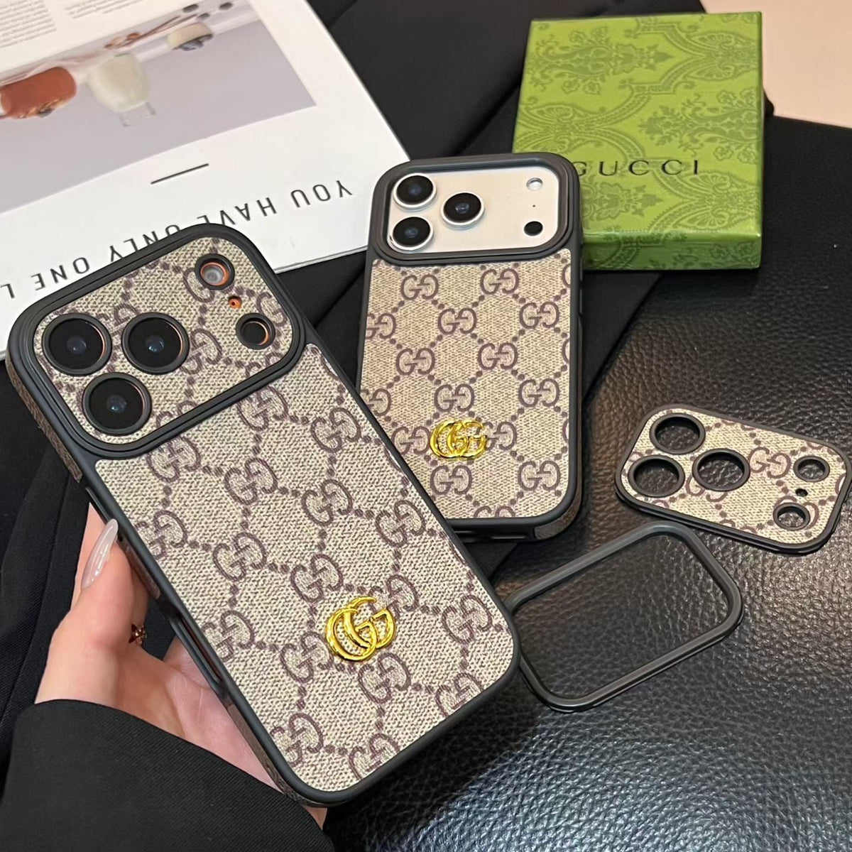 Luxury Monogram Gucci Case with Camera Lens Protection for iPhone 13-18 Pro & Pro Max