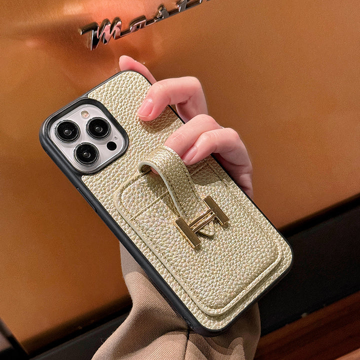 HRM Textured Leather Pocket Case with H Clasp