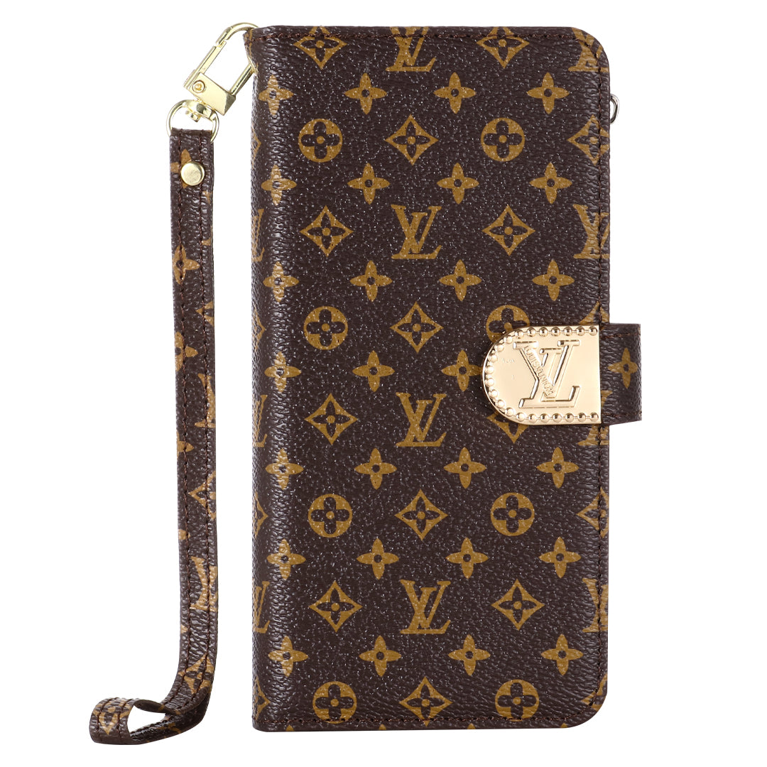 Luxury Monogram Leather Wallet Case with Strap for Samsung Galaxy S22-S26 Series