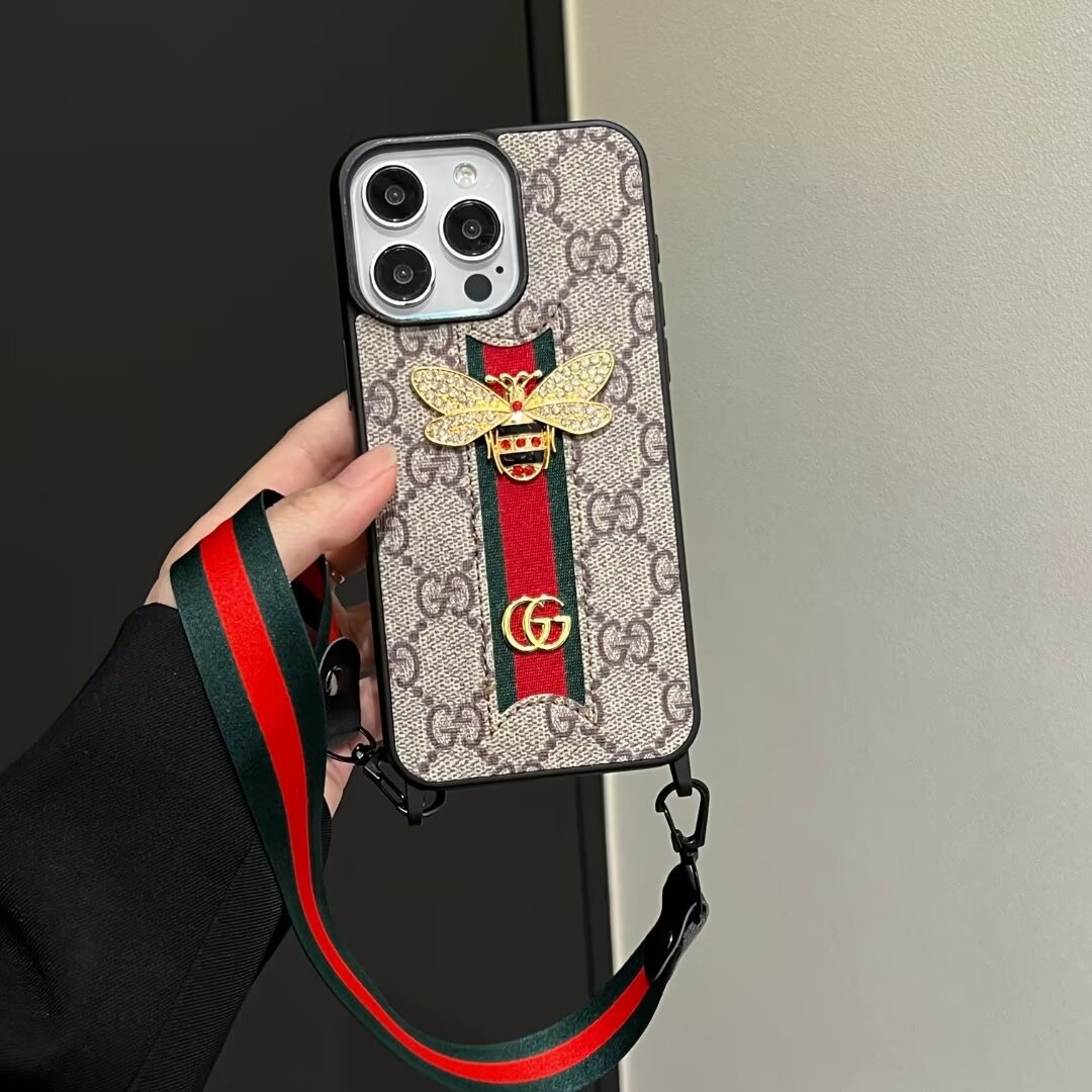 GG3D Monogram Case with Cord & Ribbon Strap for iPhone 12-18 Pro & Pro Max