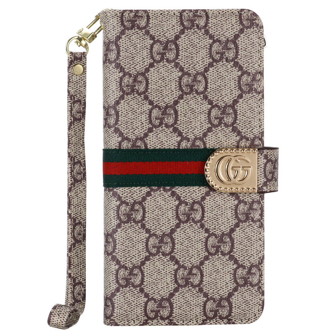 Luxury Monogram Leather Wallet Case with Strap for Samsung Galaxy S22-S26 Series