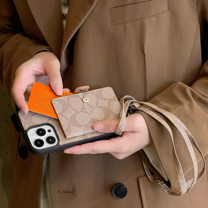 Coach Card Bag Leather Chain Case For iPhone 12 - 18 Series