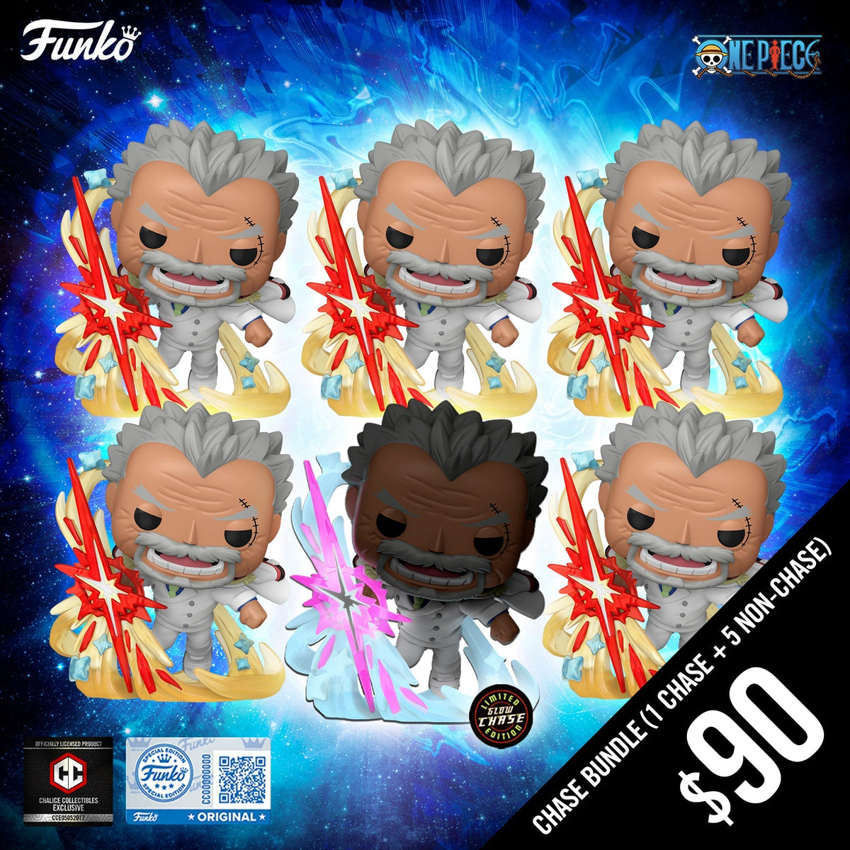 Funko Pop! Chalice Exclusive One Piece S13: Monkey D. Garp (Galaxy Impact) #2172 (6-Pop Guaranteed Chase Bundle)