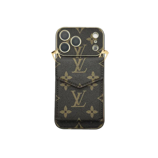 Premium Leather Monogram iPhone Case With Wallet And Crossbody Strap