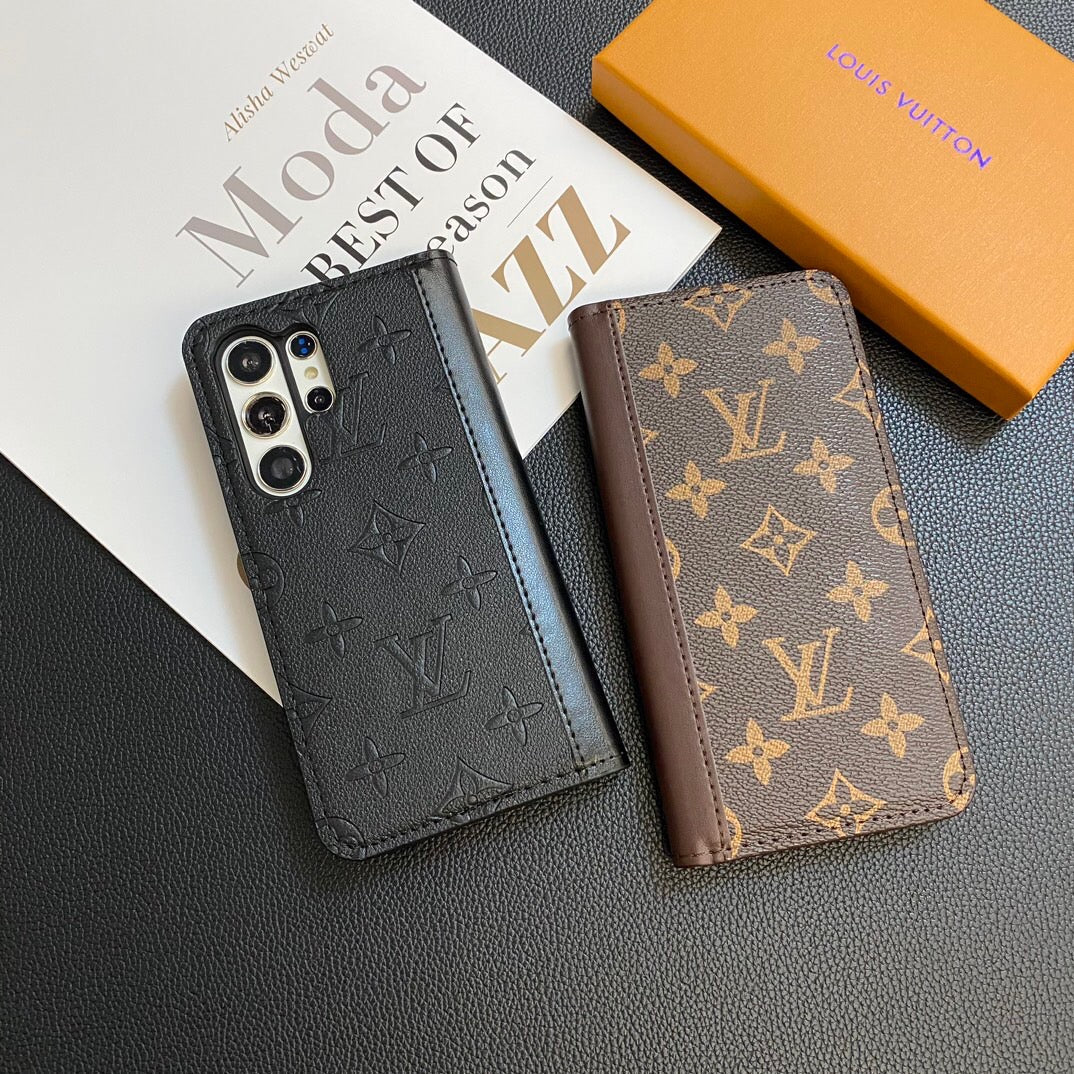 Monogram Leather Card Cover Wallet Case for Samsung Galaxy S22-S26 Series