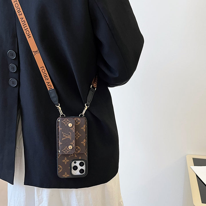 Lou Card Bag Chain Brown Phone Case with Strap for iPhone 12-18 Pro & Pro Max
