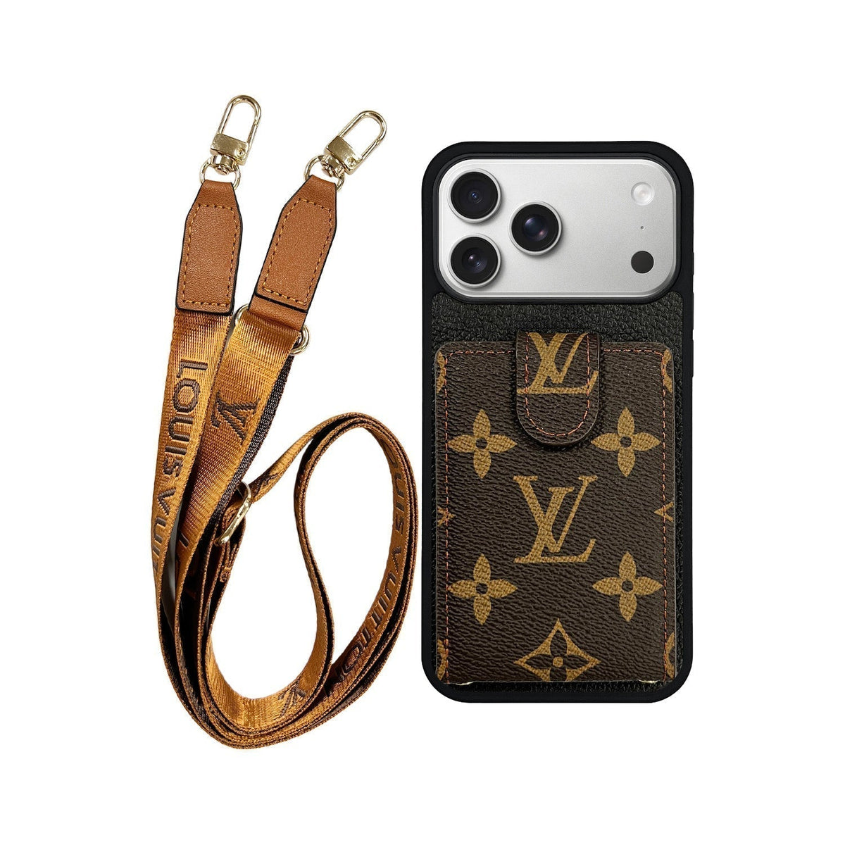 Lv Monogram Phone Case with Strap For iPhone 12-18 Pro & Pro Max