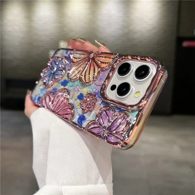 LUXURY PLATING FASHION FLOWERS PHONE CASE FOR IPHONE