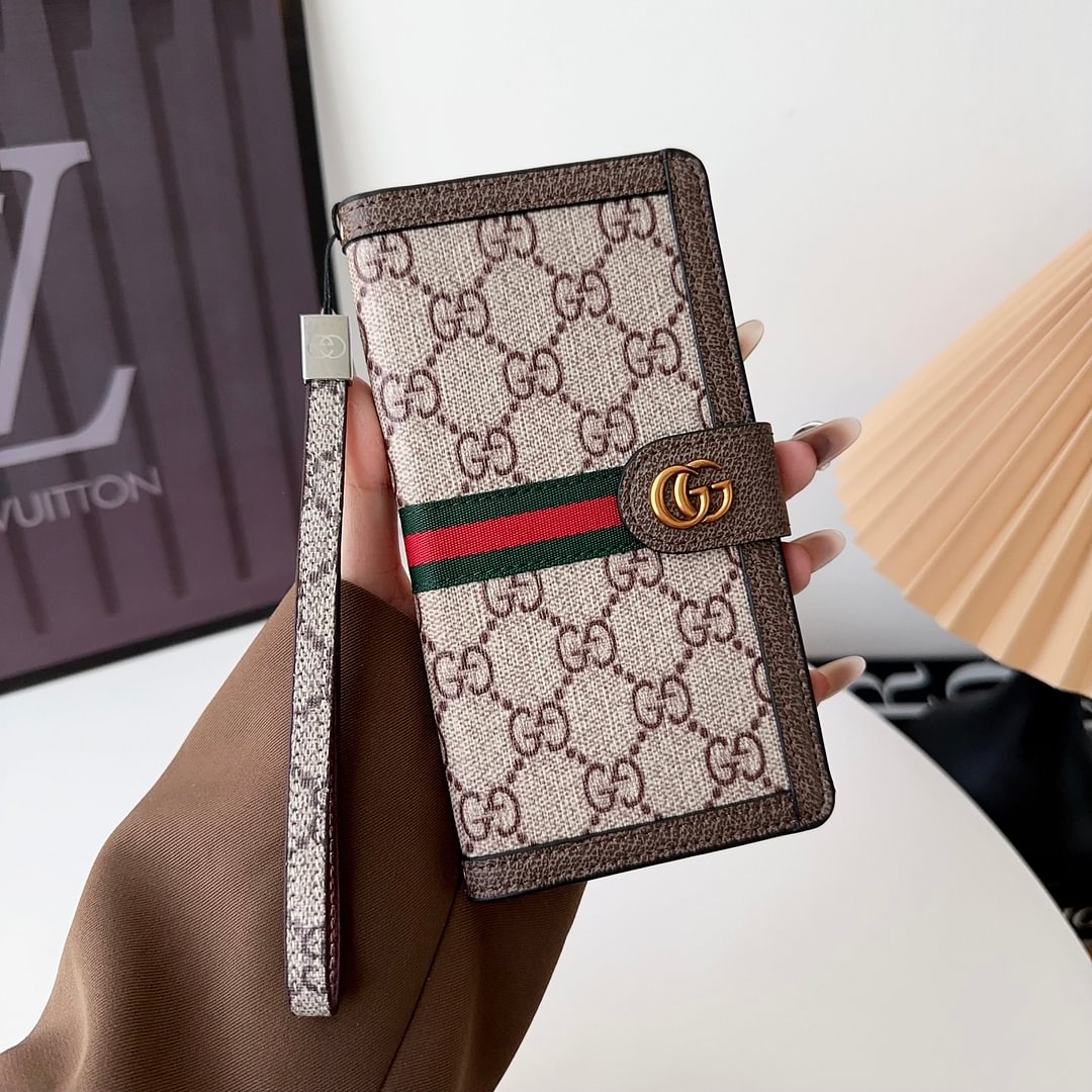 Premium Genuine Leather Monogram Wallet Card Holder for iPhone 13-18 Pro & Pro Max