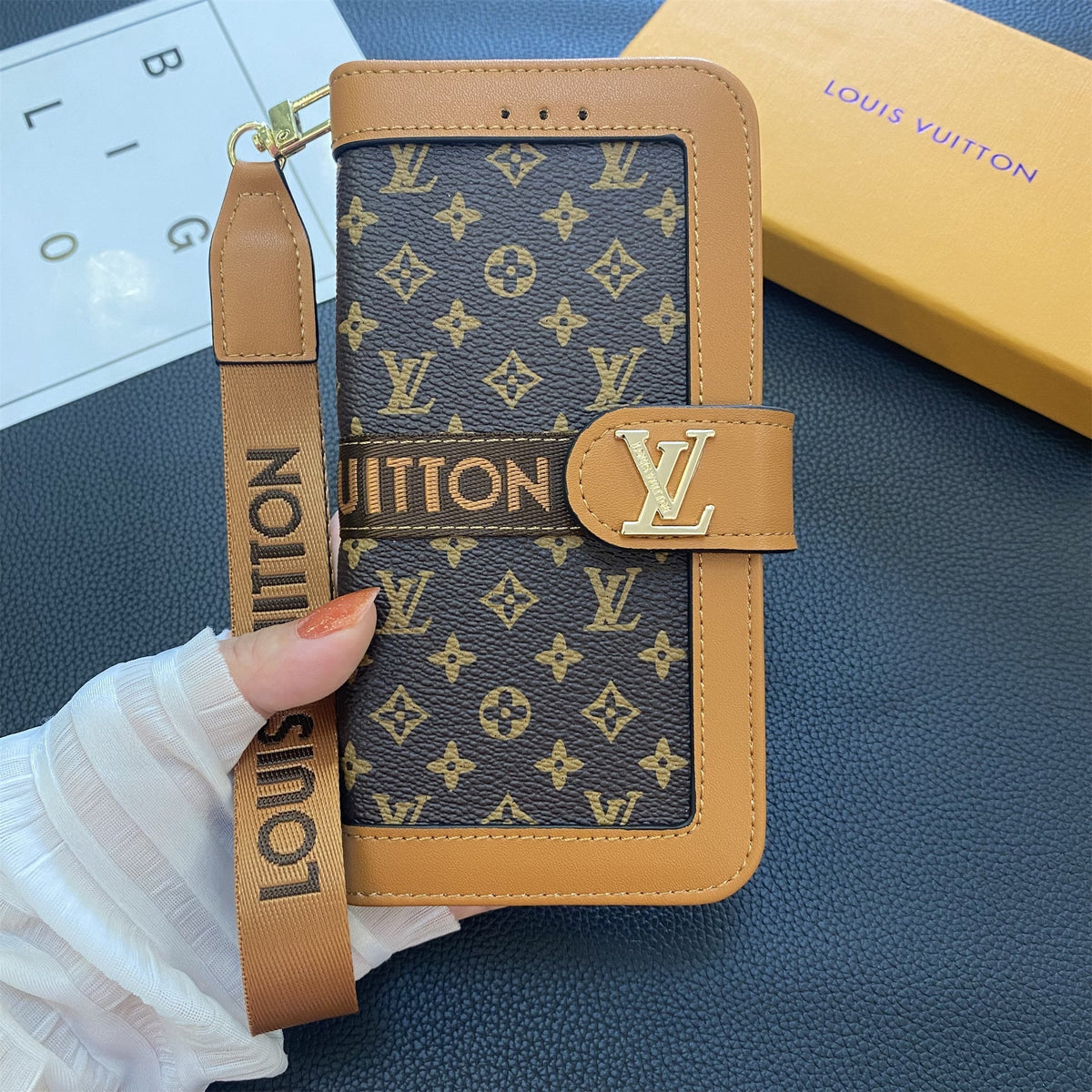 Premium Leather Monogram Wallet Card Holder Case for Samsung Galaxy S22-S26 Series
