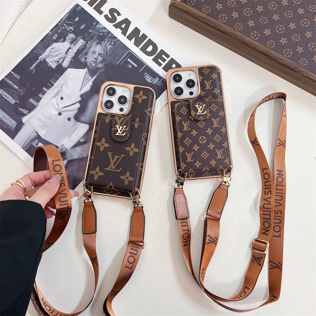 Luxury Louis V Case with Strap for iPhone 13-18 Pro & Pro Max