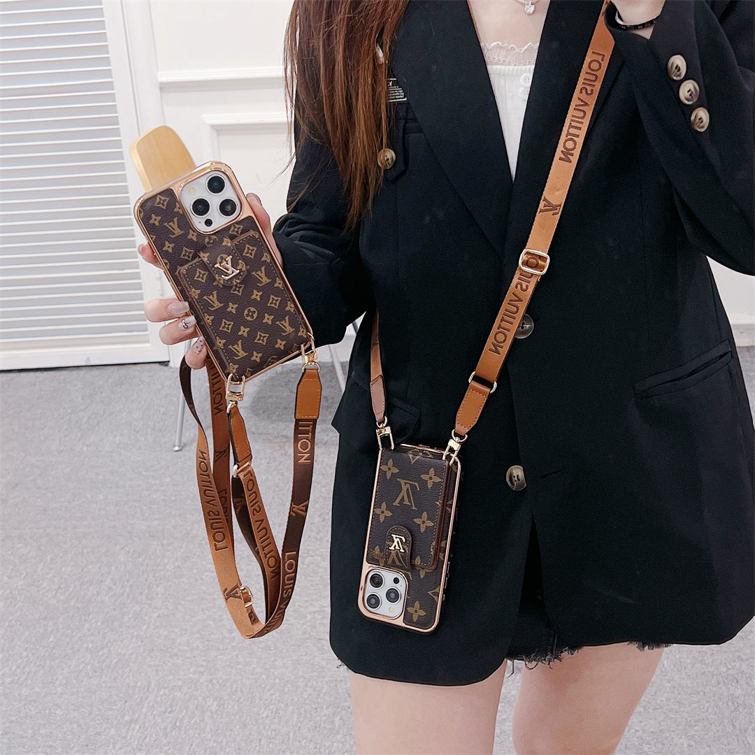 Luxury Louis V Case with Strap for iPhone 13-18 Pro & Pro Max