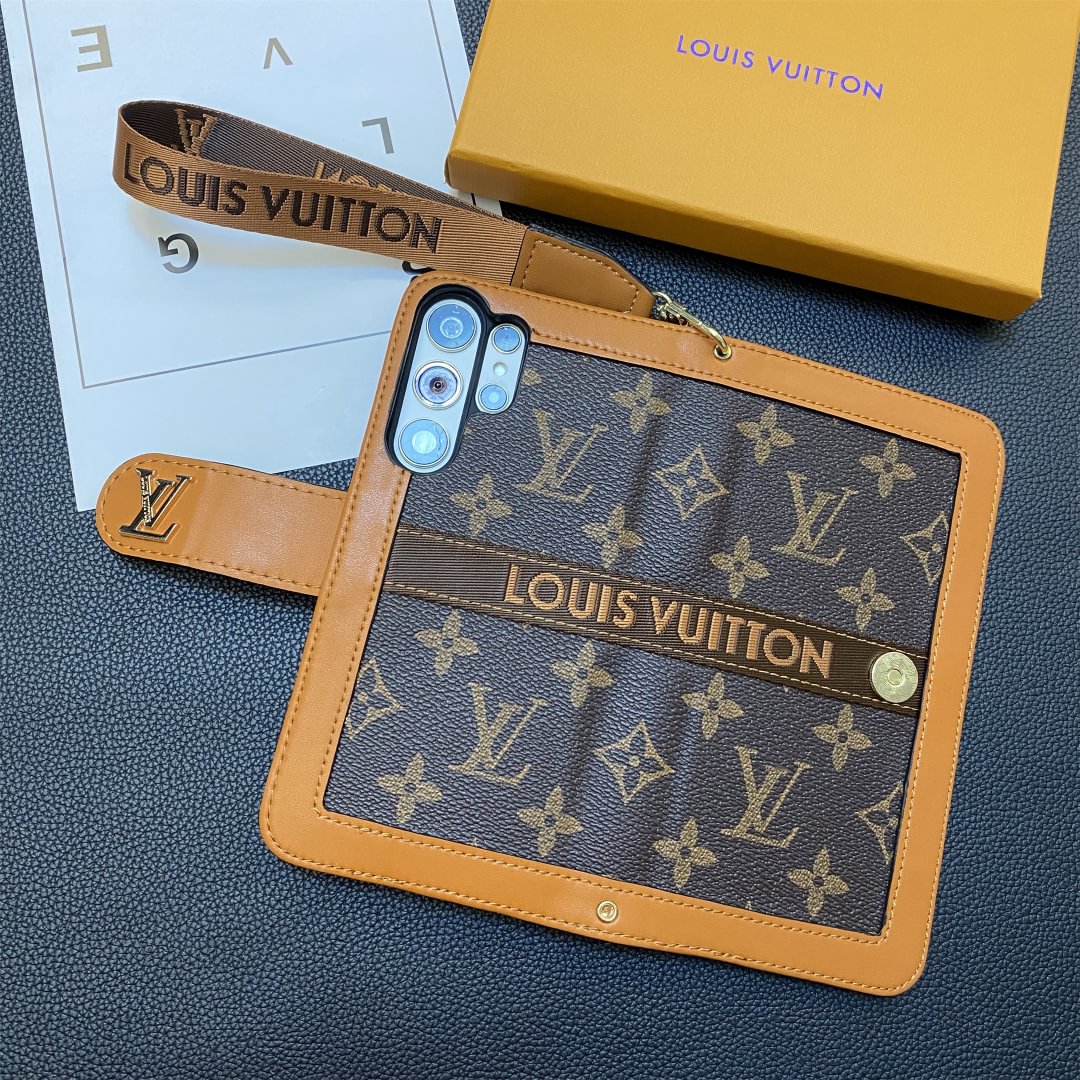 Premium Leather Monogram Wallet Card Holder Case for Samsung Galaxy S22-S26 Series