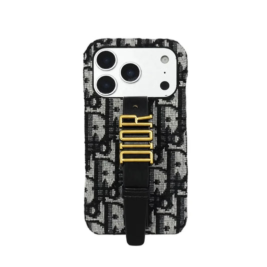 Luxury Case with Adjustable Gold-Tone Hand Strap for iPhone 12-18 Pro & Pro Max