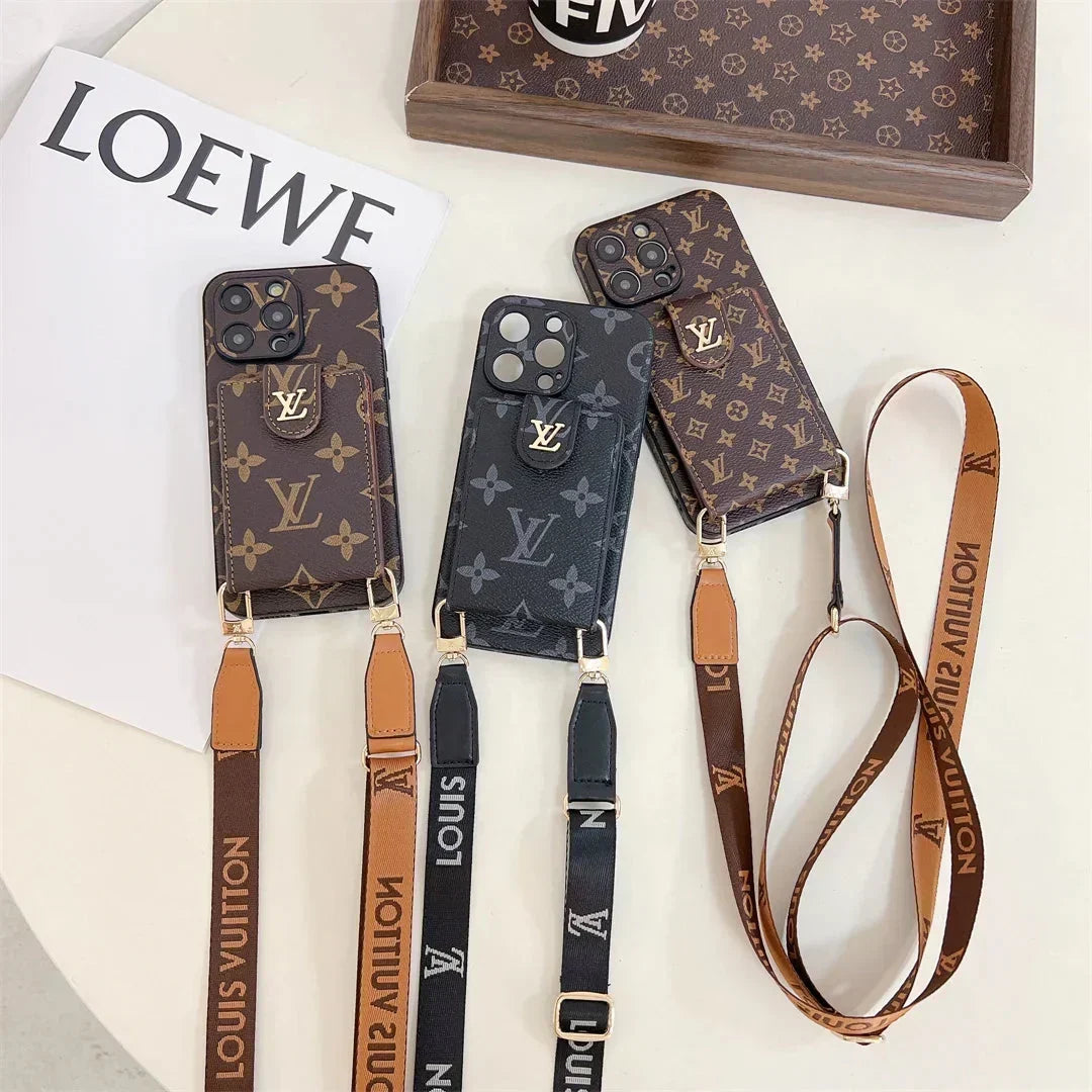 Leather LV Card Holder Crossbody Case for iPhone 13-18 Pro & Pro Max