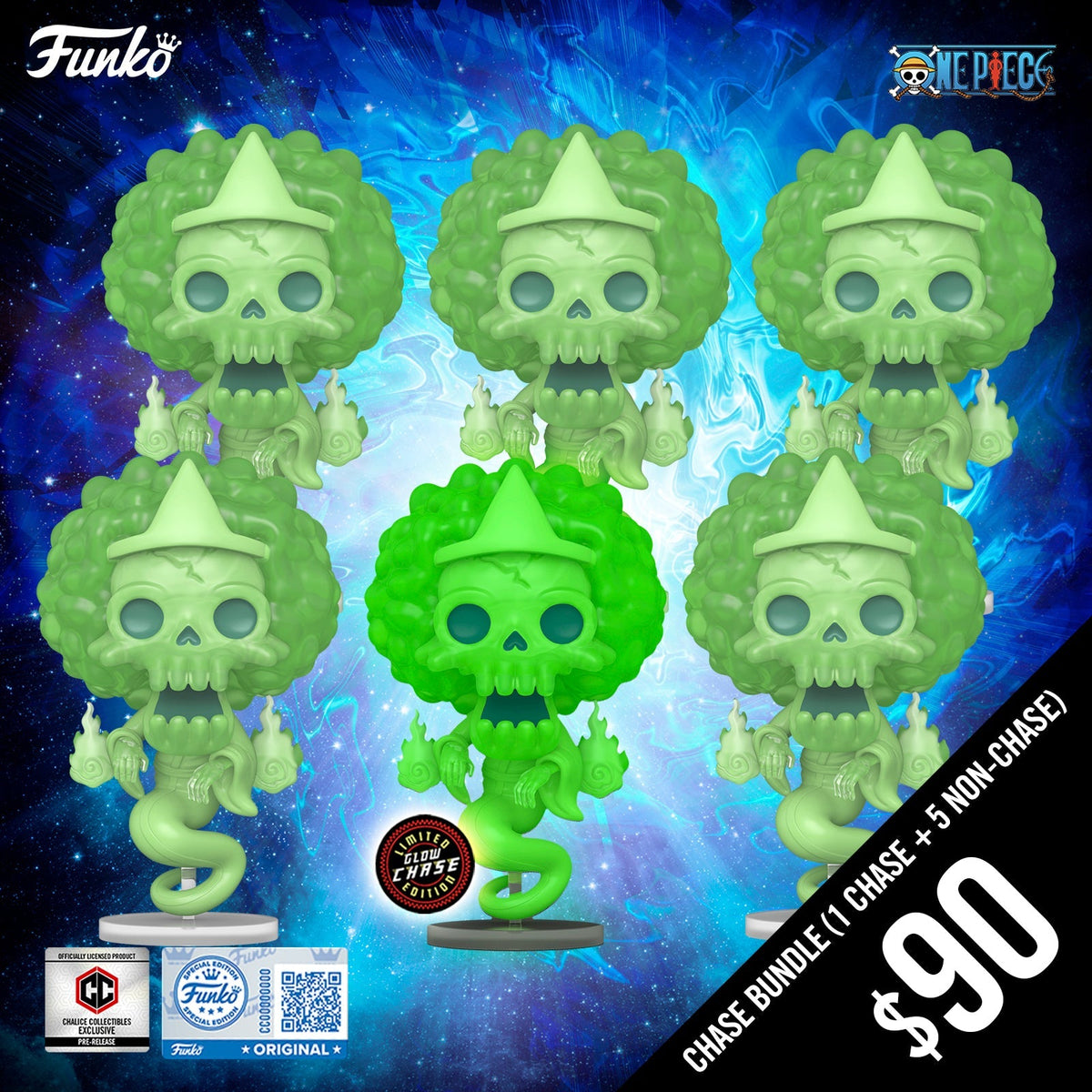 Pre-Order: Funko Pop! Chalice Exclusive: One Piece S14:  Brook (Ghost) #2325 (6-Pop Guaranteed Chase Bundle) (PR)