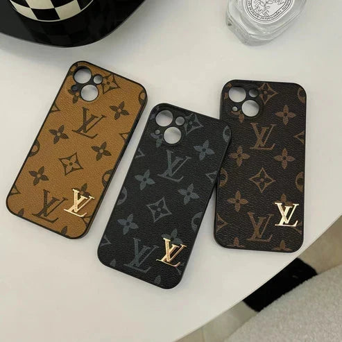 Monogram Leather Case with Camera Protection for iPhone 12-18 Pro & Pro Max